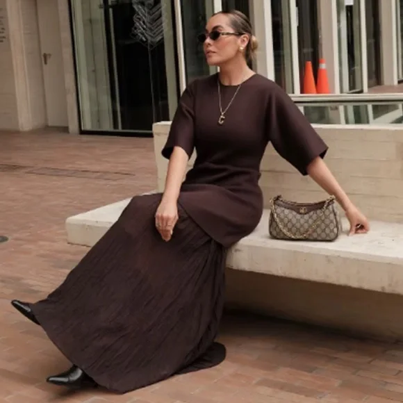 Zara Dark Brown Midi Dress - Picture 1 of 14